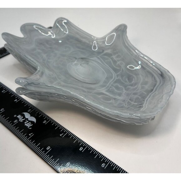 2 Gray and White Glass Swirl Stacking Dishes - Picture 1 of 8